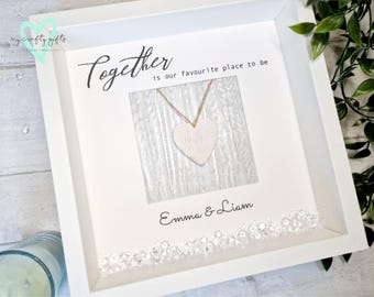 Personalised Couple Keepsake Frame, Rustic Heart Wedding Anniversary Gift