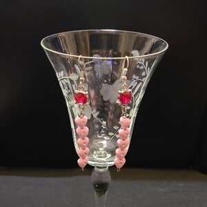 Pink Hearts and Rhinestones Dangle Earrings