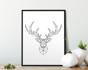 Cerf géométrique, Art sauvage, Art mural, Décoration murale de chambre à coucher, Art mural imprimable, Citation imprimable, Art mural Mancave, Saison de chasse, Cerf