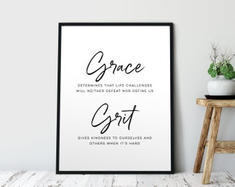 Citation de Grace et Grit. Autonomisation, Art mural, Oser grandement, Inspirant, Motivationnel, Pendaison de crémaillère