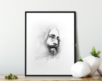 John Lennon, Beatles, Music Wall Art, Original Art Print, Téléchargement numérique, The Beatles, Imagine, Yoko Ono, Musique, Ink Wash, Original Art