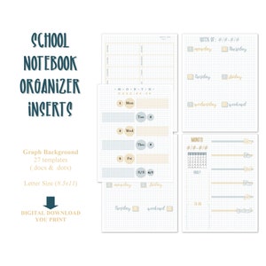Student Organizer Editable Digital Printable - Student Graph Quad Grid Paper Microsoft Word Templates, school notebook Inserts organizer