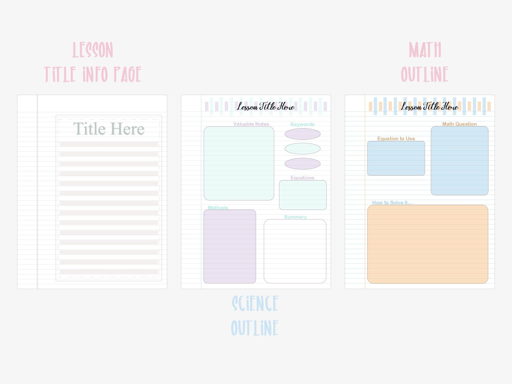 Student Notes Pages Printable Bundle | Blank Study Note Template ...
