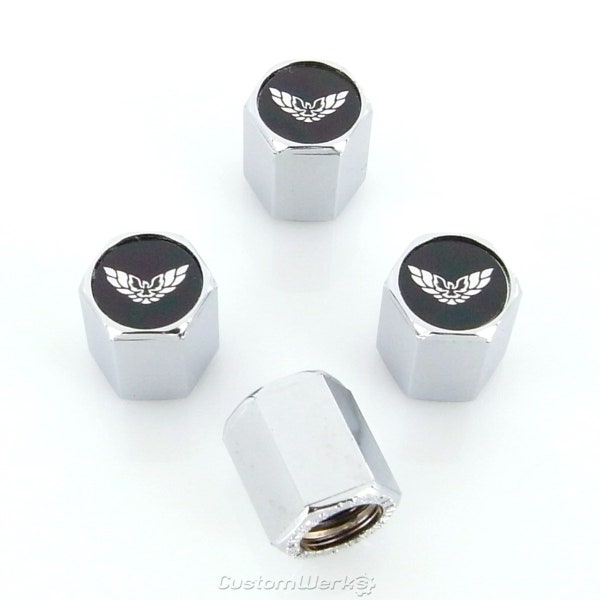 Pontiac trans am logo tire stem valve caps (chrome on black)