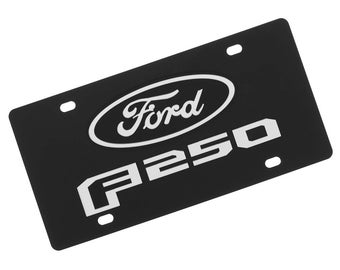 Ford f250 dual logo license plate (silver on carbon black)