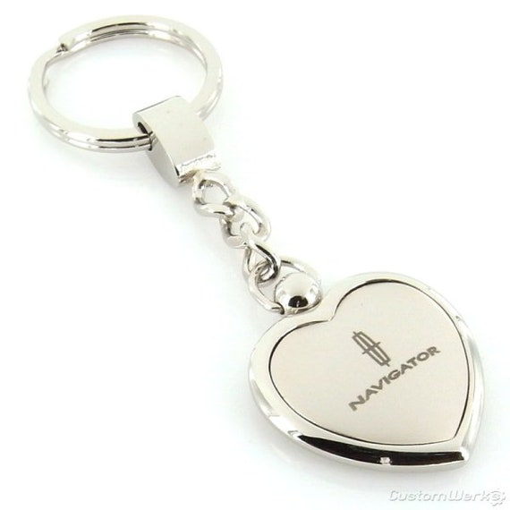 Lincoln Navigator Satin/Chrome Two Tone Heart Shape Keychain Lincoln Navigator Satin/Chrome Two Tone Heart Shape Keychain