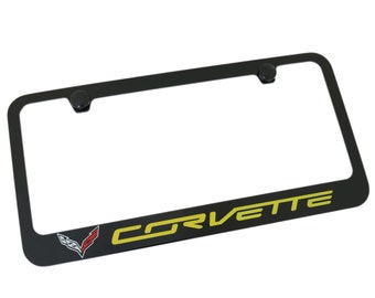 Chevrolet corvette c7 yellow name license plate frame (black)