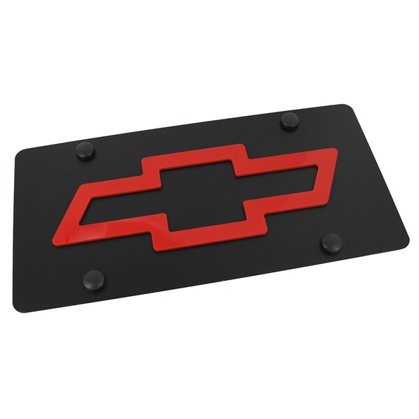 Chevy bowtie logo license plate (red on black)