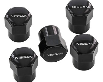 Nissan Black On Red Aluminum Tire Valve Stem Caps – Cylinder Style, New Logo, Set Of 4