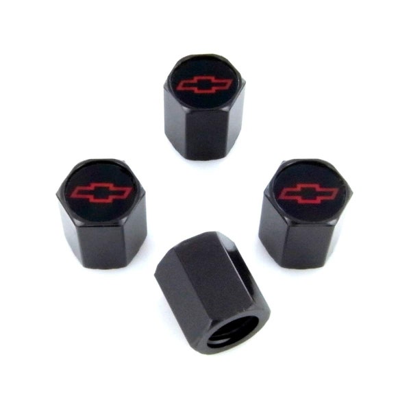 Chevy logo tire stem valve caps (red on black)