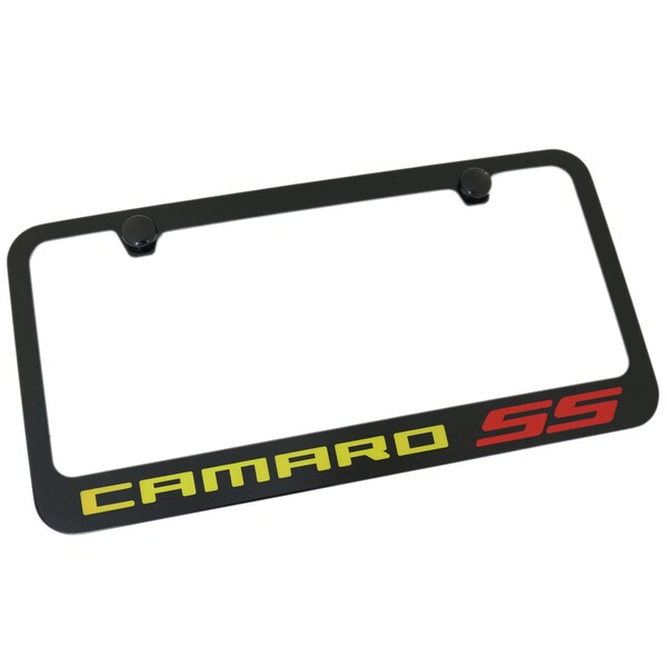 Chevy camaro ss yellow name license plate frame (black)