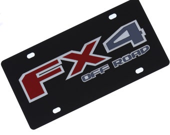 Ford fx4 off road logo license plate (red on carbon black)