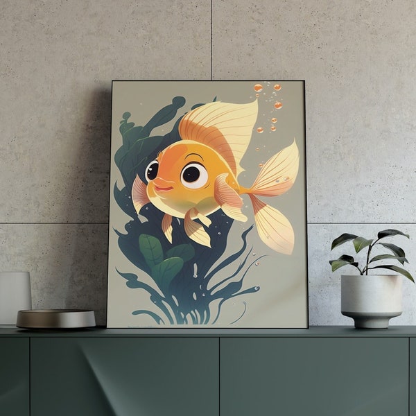 Cute Cartoon Goldfish Portrait Digital Wall Art