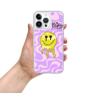 Hippy Psychedelic Violet Retro Cool Minimalist Smiley iPhone Case