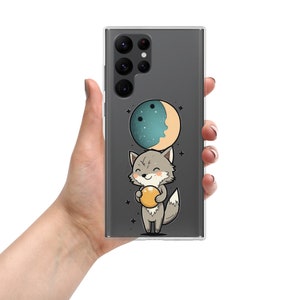 Estuche para teléfono Samsung Kawaii Cute Wolf Holding Moon