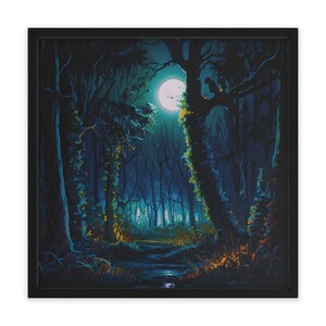 Enchanting Fantasy Forest at Night Framed Poster, Fairytale-Inspired Wall Art