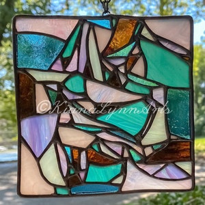 Modern Abstract Stained Glass Panel – Colorful Handmade Wall Art for Contemporary Home Decor or Office Window Accent
