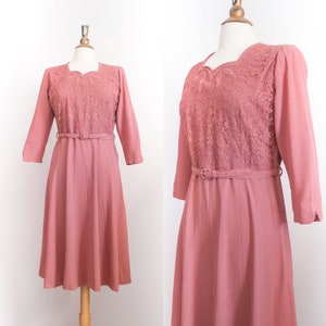 Vintage 1940s Rose Pink Crepe Rayon Dress • M/L