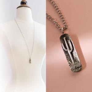 Vintage Sterling Silver Cactus Western Charm Necklace