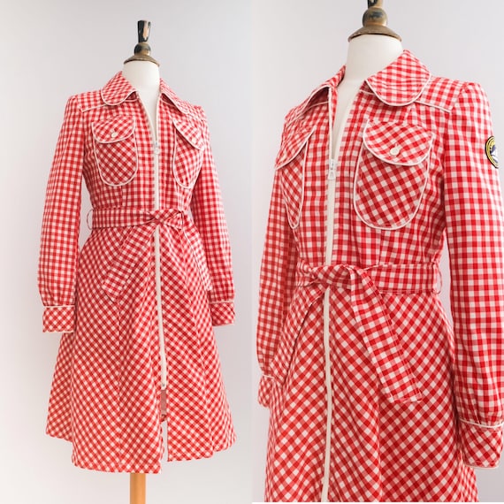 Vintage 1970’s Red Gingham Nautical Picnic Jacket by Laurent Cinelli • S