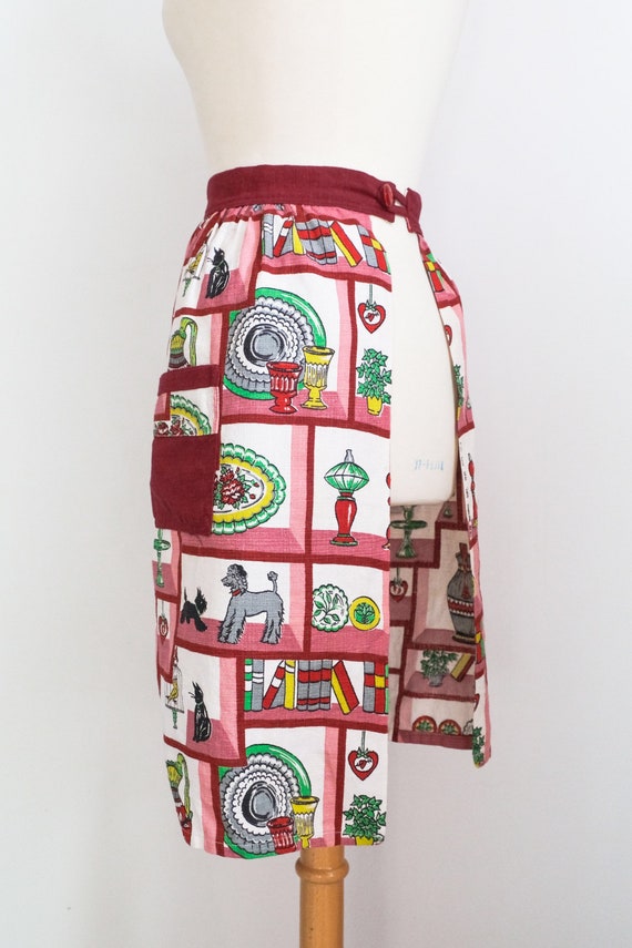 Vintage 1940’s RARE Novelty Print Barkcloth Apron… - image 5