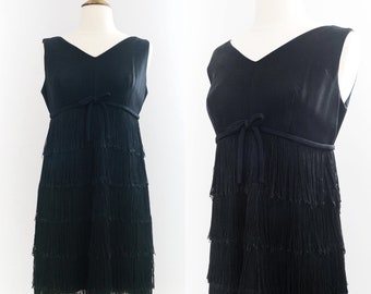 Vestido micromini com franjas vintage GO-GO Girl dos anos 1960 • P