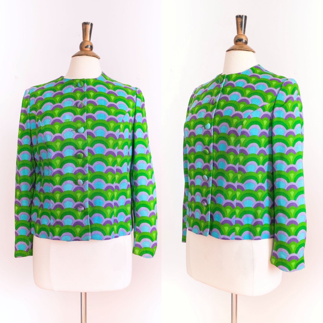 Vintage MOD 1960s Groovy Green Rainbow Blazer M Etsy
