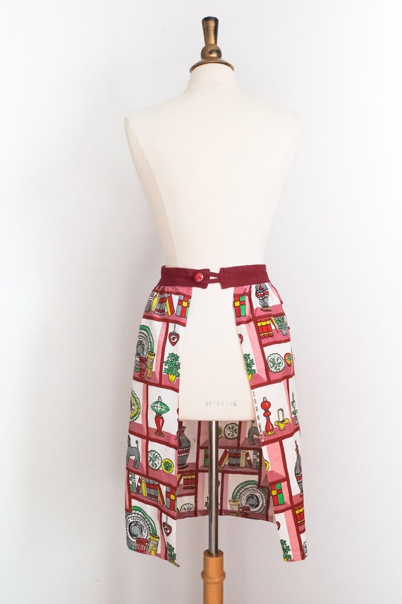 Vintage 1940’s RARE Novelty Print Barkcloth Apron… - image 6