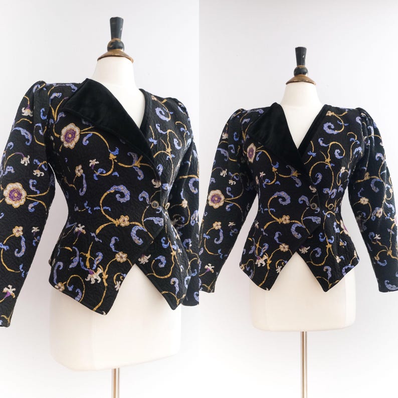 Vintage UNGARO 1980-tals quiltad blommig kavaj • S bild 1