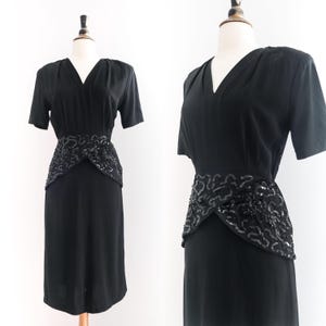 Vintage 1940s Avant-Garde Sequin Peplum Dress • XS/S