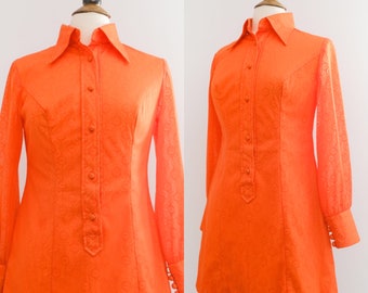 Vintage 1960s/1970s Groovy Orange Mod Shirt Dress • XS