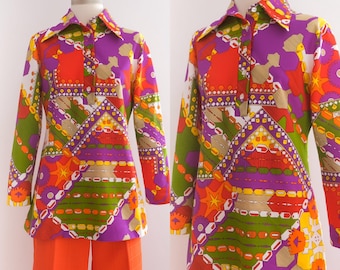 Vintage 1970’s Psychedelic Colourful Tunic Top • M/L
