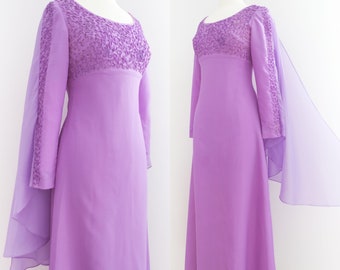 Vintage 1970’s Purple Angel Sleeve Maxi Dress • XS/S