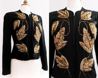 Vintage 1940’s Crepe Beaded Leaf Blazer/Blouse • S/M