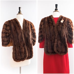 Vintage 1950er Kaninchenfell-Schal/Capelette mit Satinfutter • Braut/Hochzeits-Stola • ONE SIZE
