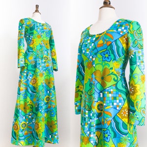 Vintage 1970’s Psychedelic Groovy Mod Maxi Dress • S/M
