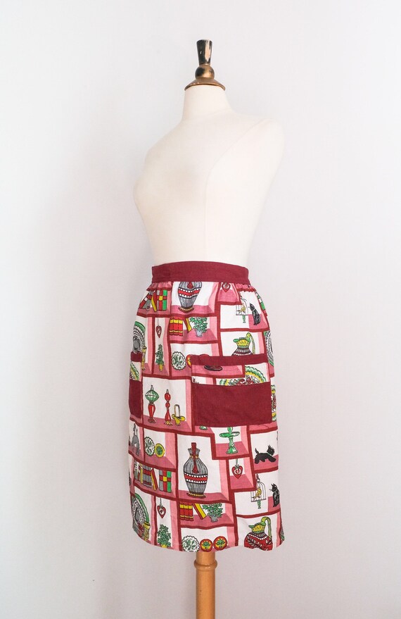 Vintage 1940’s RARE Novelty Print Barkcloth Apron… - image 3