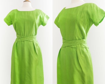 Vintage 1960’s Francis Gale Green Silk Pleated Dress • M