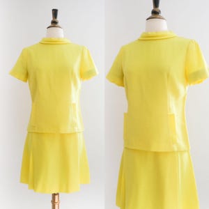 Vintage 1960’s Mod Lemon Yellow 2-pc Top and Skirt Set • XXS/XS