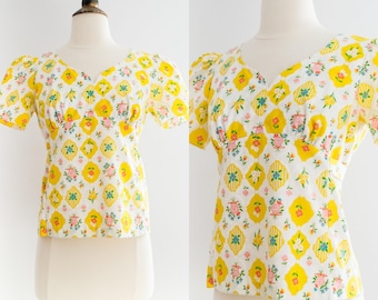 Haut floral hawaïen Nalii Honolulu vintage des années 1970 • TP