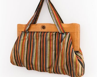 Vintage 1940’s Colourful Striped Wooden Rayon Handbag