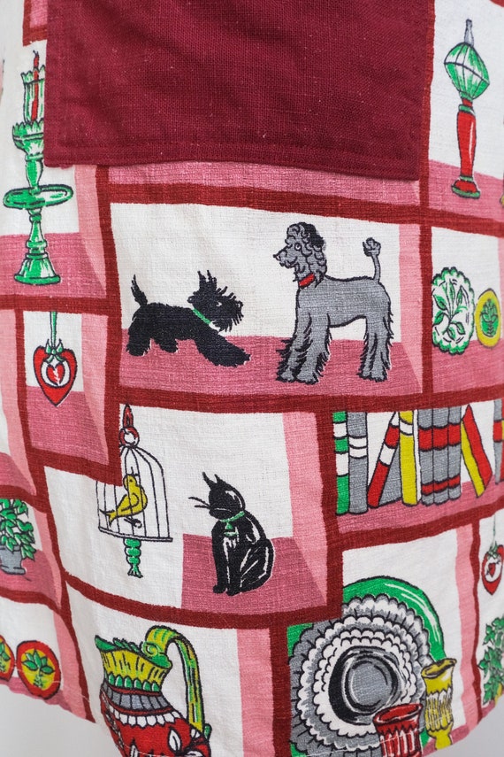 Vintage 1940’s RARE Novelty Print Barkcloth Apron… - image 8