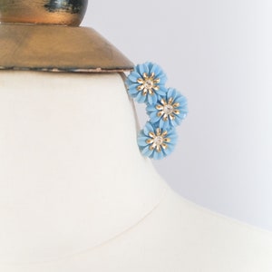 Vintage Mid-Century Blue Floral Sparkling Rhinestone Clip-On Ear Climber Earrings image 5