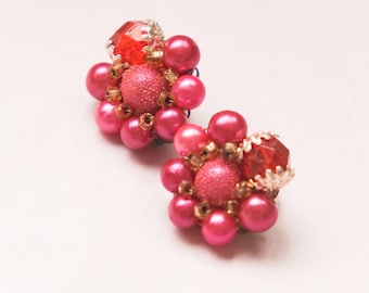 Vintage 1960’s Fuscia Pink Beaded Earrings