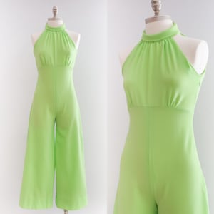 Vintage 1970’s Lime Green Bellbottom Jumpsuit • XXS