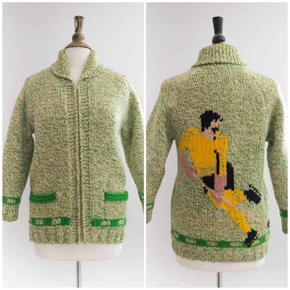 Vintage 1960’s Hockey Player Cowichan Sweater // Knit Wool Cardigan • XS/S