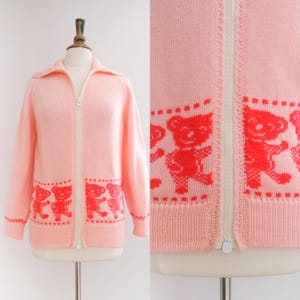 ヴィンテージ 1970 年代/80 年代前半 ピンク コアラ ニット カーディガン セーター • S/M