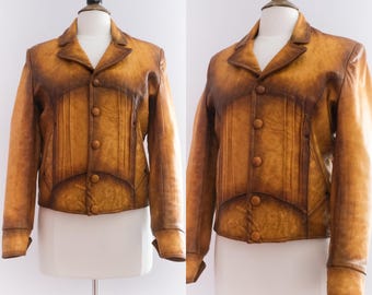 Veste en cuir style ranch western vintage des années 1970 • UNISEXE