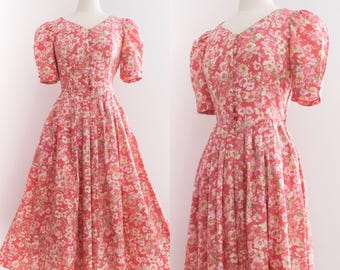 Vintage 1980’s Laura Ashley Pink Floral Dress • 80’s Romantic Cottagecore • S