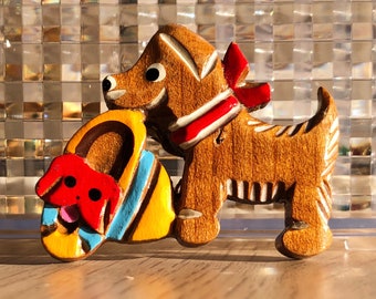 Vintage 1940er Jahre Hunde Brosche // Mid-Century Painter Welpe Neuheit Pin